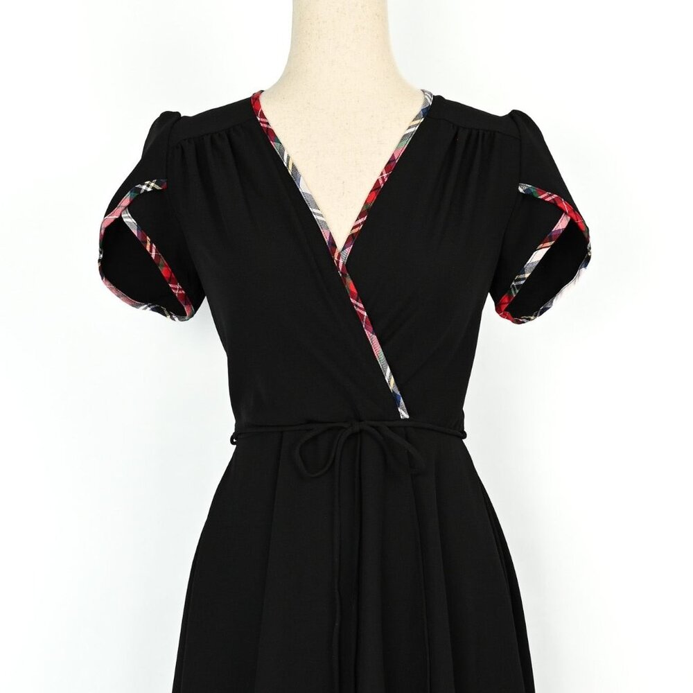 Black SMAK PARLOUR Plaid Trim Short Sleeve Dress - M - Picture 2 of 5